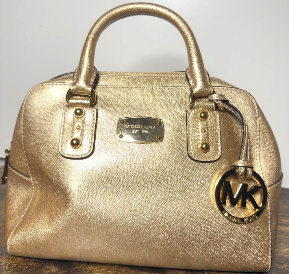 Michael Kors Gold Metallic Saffiano Satchel Bag